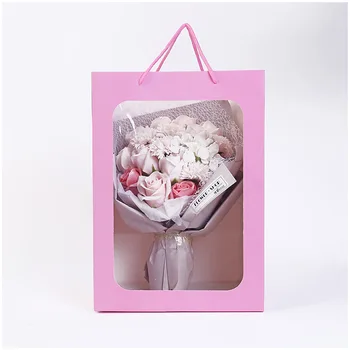 

6pcs Flower Handbags Transparent PVC Bouquet Gift Bag Box Wedding Festival Candy Paper Craft Packaging Bag Boite Dragees Mariage