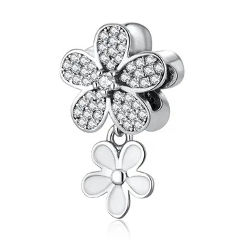 

Authentic S925 Bead fit Lady Bracelet Bangle Crystal Dazzling Daisy Duo Pendant Charms For Women DIY Jewelry