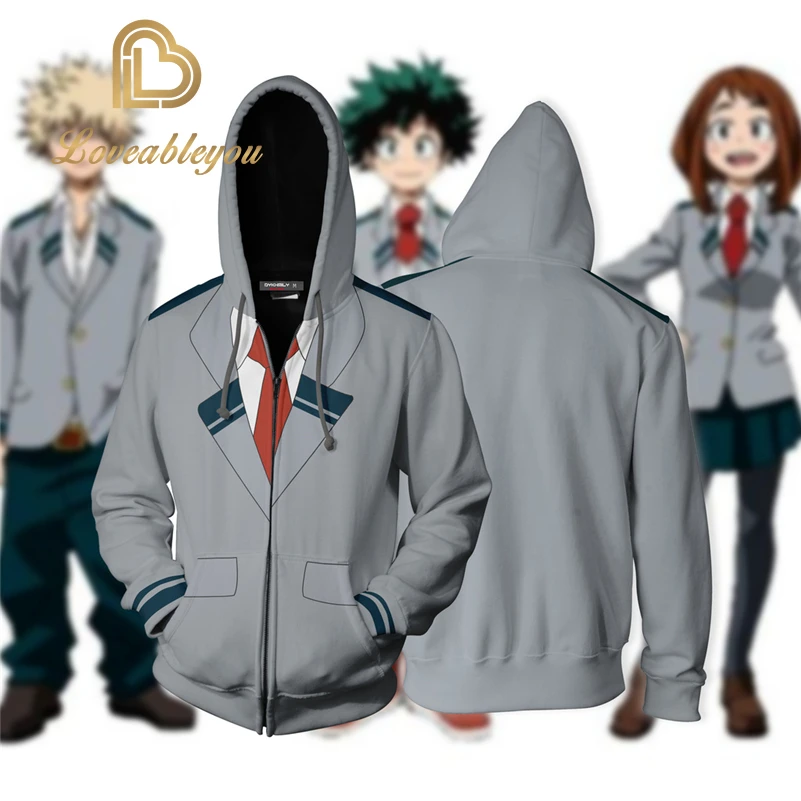 

Anime Boku No Hero Academia Midoriya Izuku Bakugou Katsuki OCHACO URARAKA Cosplay Costume My Hero Academia School Uniform Hoodie