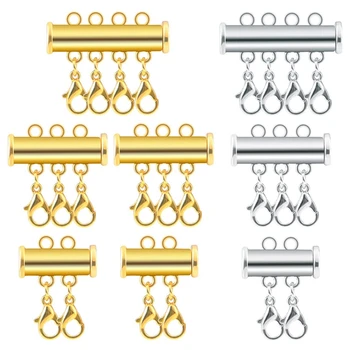 

8 Pcs 3 Sizes Necklace Connector Slide Lock Clasp, Layering Necklace Bracelet Clasp for Jewelry Craft