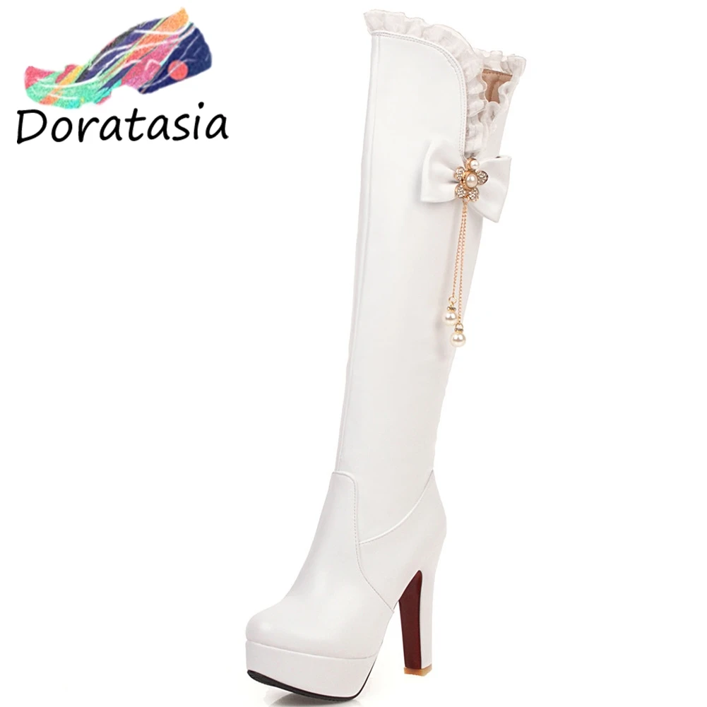 

DORATASIA New Spring Girl Elegant Decorating Knee High Boots Attractive Platform Boots Women Party High Heel Shoes Woman