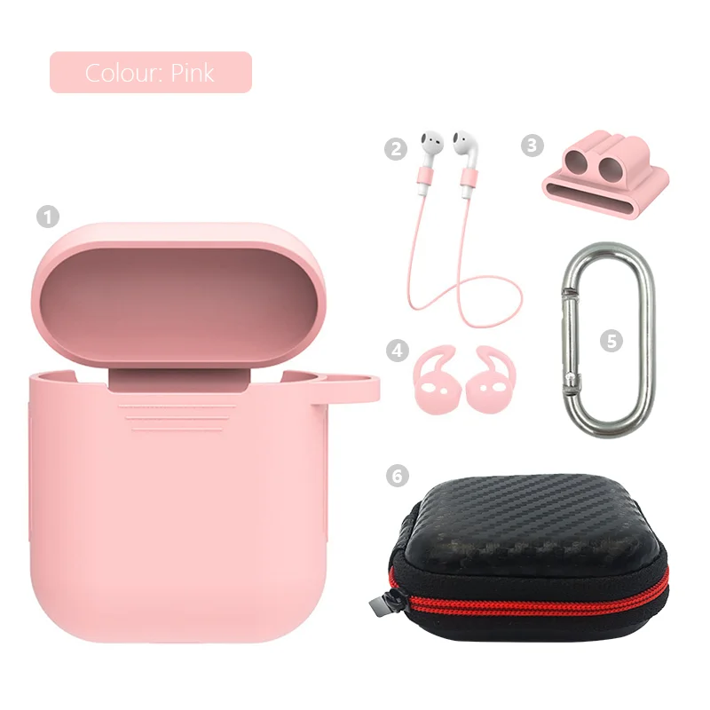 6in1-Pink Мягкий силиконовый чехол 6 шт. Набор для Apple гарнитура для Airpods чехол s для Apple Airpods противоударный чехол для Air Pods защитный чехол - Цвет: 6in1-Pink