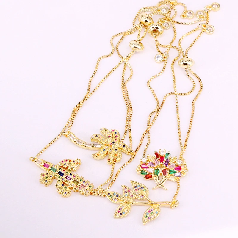 

6PCS, Rainbow Crystal Bracelets For Lady Girl Colorful Zirconia Fashion CZ Micro Pave Cactus Tree Plant Jewelry Bracelets