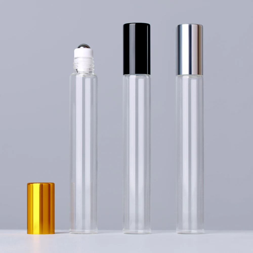 100 Pcs/lot 10ml Glass Perfume Roll on Bottle with Stainless Steel Ball Essential Oil Bottle