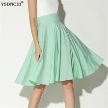 YSDNCHI новые модные женские юбки с высокой талией, плиссированные однотонные летние женские юбки средней длины яркого цвета размера плюс