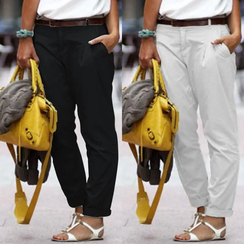 Женские летние штаны-шаровары ZANZEA 2019, повседневные брюки, винтажные брюки на пуговицах спереди, женские хлопковые брюки большого размера