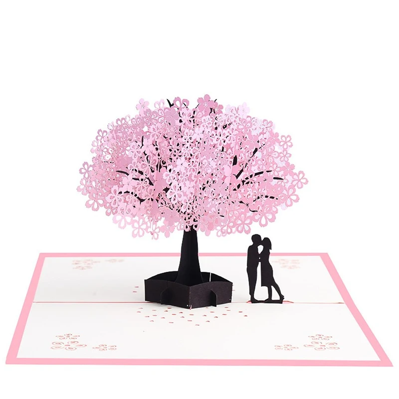  Cherry Tree 3D Pop UP Card with envelope sticker Flower laser cut invitation Wedding Greeting Cards