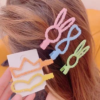 

2Pcs/set Shiny Crown Lovely Crystal Geometric Candy Color Hairclip Duckbill Clip Hairpins Headwear Styling Accessories