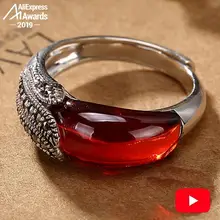 El Viernes Negro S925 bien antiguo diseño de la tienda, anillos de rubí las mujeres Vintage hecho a mano Natural cornalina Retro rojo rubí jasper ágata