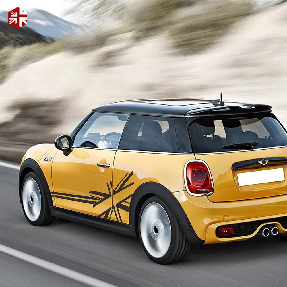 2 Pcs Union Jack Flag Style Car Door Side Stripes Sticker Body Decal For MINI Cooper S F56 2014-present One JCW Accessories