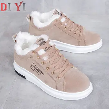

Women's Shoes Ladies Winter Warm Lace Up Sneakers Women Shoes Female Thick Plush Platform Shoe Woman High Top Casual Sneaker E02