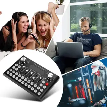 

F9 Universal Voice Change Audio Mixer Adapter Card With 18 Funny Sound Effect Live Sound Card