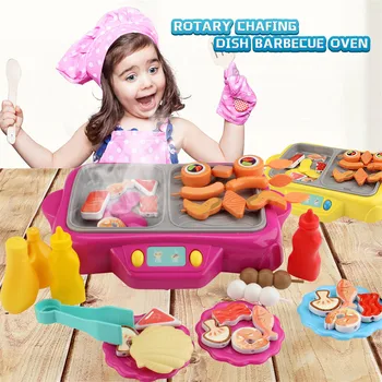 

45Pcs Simulation Electric Barbecue Oven With Light Sound Water Vapor Kitchen Pretend Play Toys Kid Play House BBQ Children Gifts