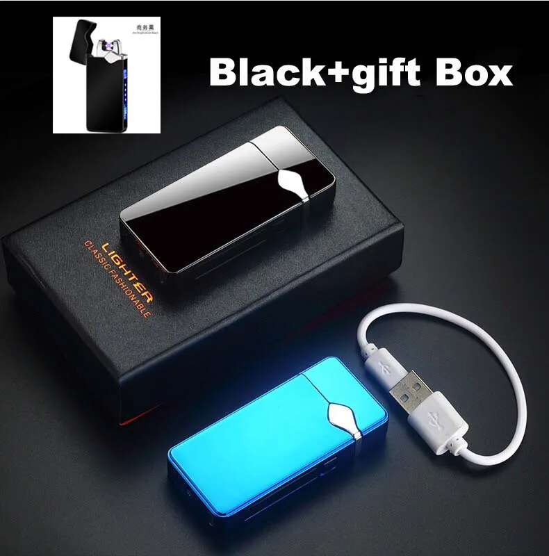 Волшебная usb зарядка импульсная Зажигалка двойная дуга сигара плазменная Зажигалка Ветрозащитная Электронная зажигалка для сигарет мужской подарок гаджеты коробок - Цвет: black with box