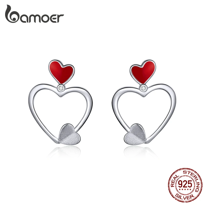 Женские серьги подвески bamoer 925 пробы серебро с красным эмалью SCE847|Серьги-подвески| |