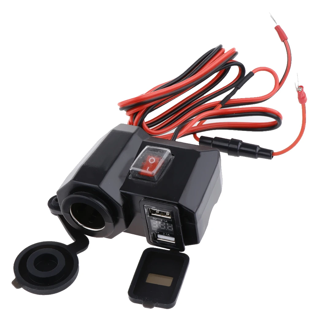 3 in 1 USB Cigarette Charger Adapter with Power Switch for Motorcycle