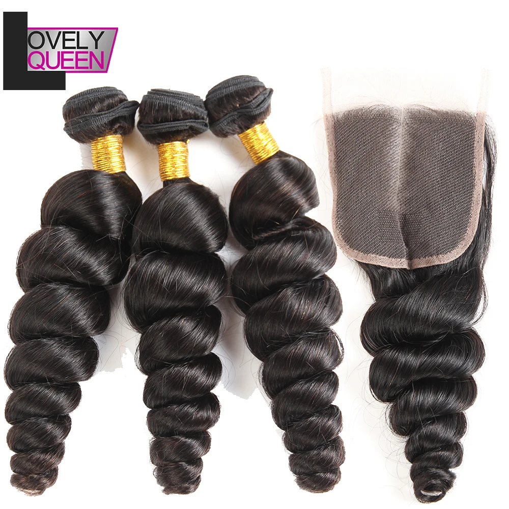 

Brazilian Hair Loose Wave Bundles with Closure Human Hair Wavy Bundles 3 Bundles with Closure Cheap Bundles of Hair with Closure