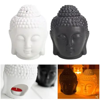 

Buddhist Temple Home Oil Burner Incense Burner Retro Durable Scented Decoration Bathroom Practical Buddha Head White/Black