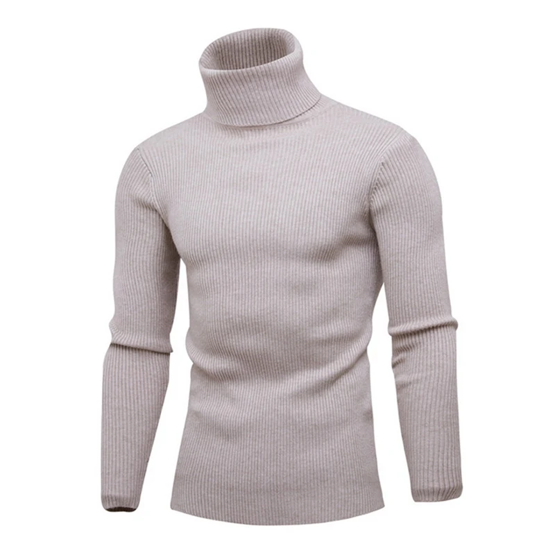 Khaki Style 2 Модные милые осенне-зимние мужские свитера, Мужская водолазка, однотонные Повседневные свитера, мужские облегающие брендовые теплые вязаные пуловеры - Цвет: Khaki Style 2