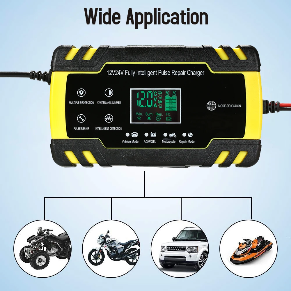 

Car Battery Charger 3-Stage 12V 24V Smart Intelligent LCD Display Motorcycle Truck Automatic Battery Charger for Car Battery