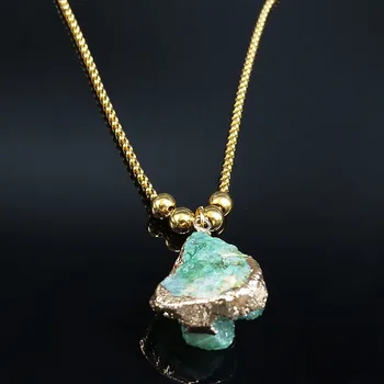 

CH-191 Fashion Green Crystal Stainless Steel Necklace for Women Gold Color Bead Long Statement Necklace Jewelry colgante