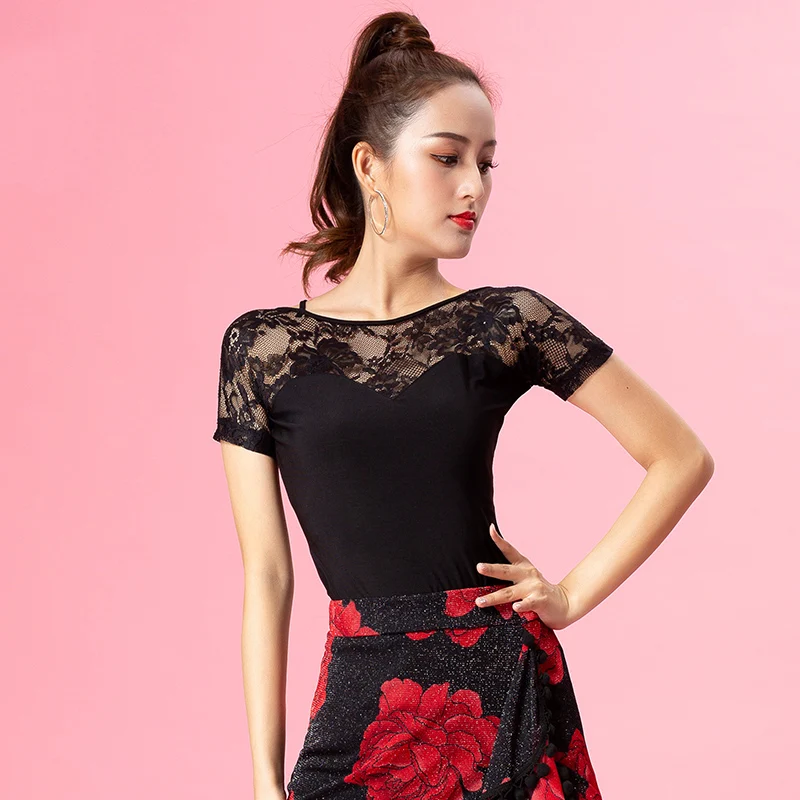 New Black Ballroom latin Dance Top Flamenco Blouse Standard Modern Dancer Costume Performance Outfits Waltz Dancewear
