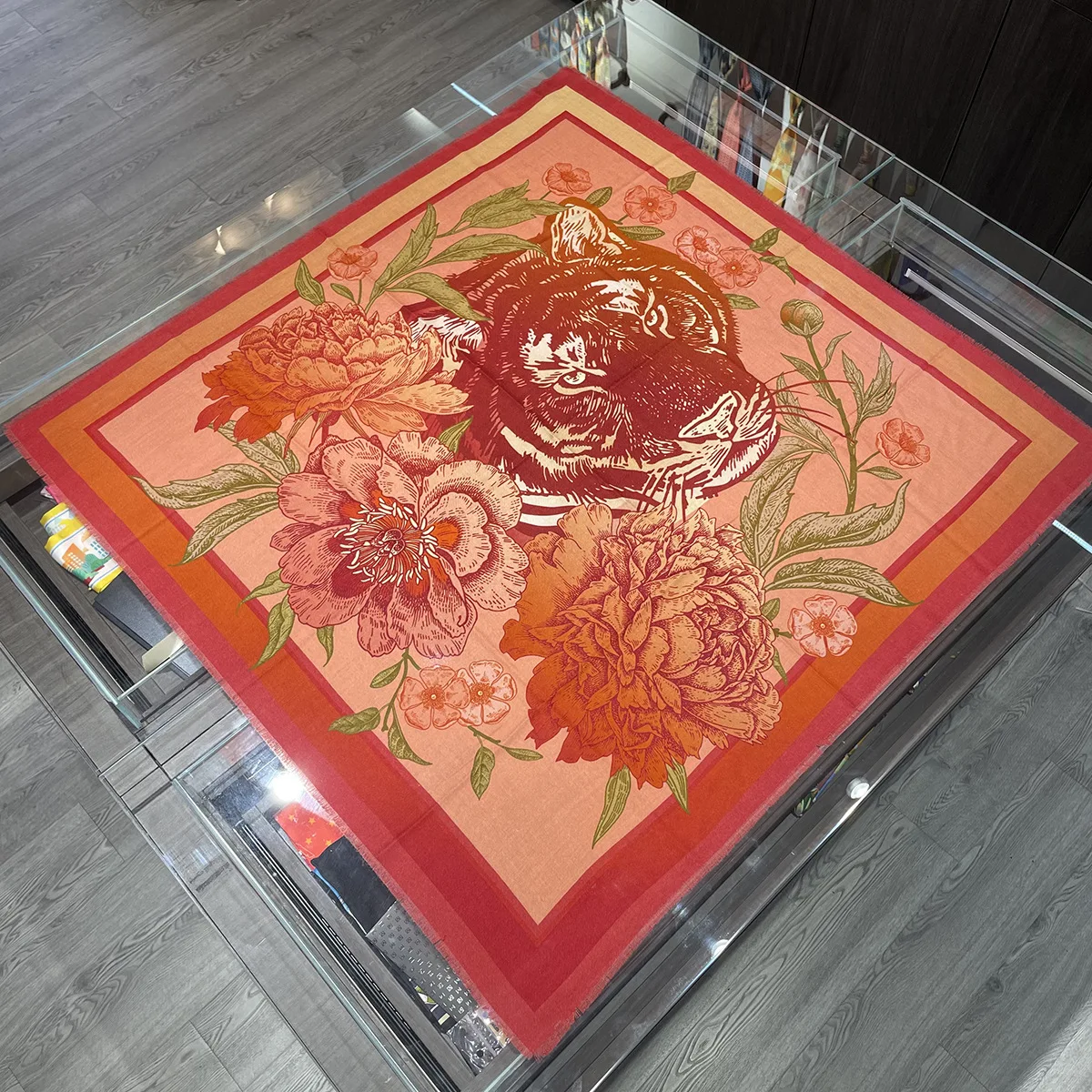 

110cm Winter Cashmere Scarf Keep Warm Pashmina Tiger Among Flowers Shawl Brand Design Square Scarf Women Bandana Soft Kerchief