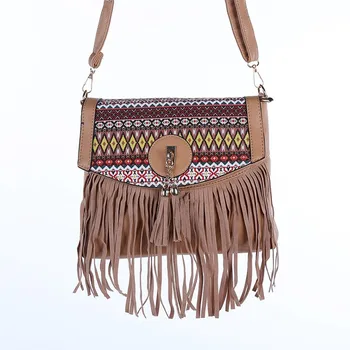 

National Women Pu Leather Tassel Messenger Bags Crossbody Sling Bag Vintage Style Fashion Lady Shoulder Bags feminina hobos