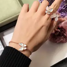 925 пробы серебро CZ ювелирные украшения-хрустальные бабочки браслет Великолепная розовая Золотая оболочка браслет с фигуркой животного Регулируемая цепь пляжные браслеты