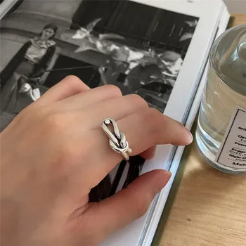 

RUIYI Real 925 Sterling Silver Original Personalized Knot European Cool Wind Rings For Women Fashion All-match Cool Niche Rings