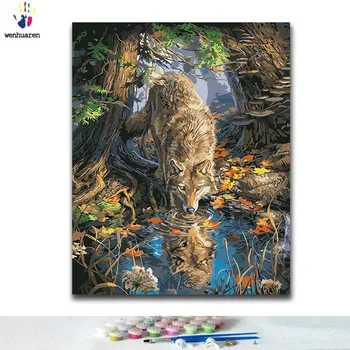 

DIY Coloring paint by numbers Drinking animals paintings by numbers with kits 40x50 framed