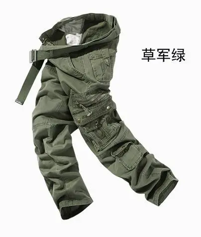 grass army green Однотонные военные тактические брюки мужские мешковатые комбинезоны с несколькими карманами мужские хлопковые брюки карго с вышивкой для мужчин размер 28-40 - Цвет: grass army green