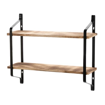 

2 Tiers Floating Shelf Wall Mounted Industrial Wall Shelves for Living Room Bar Bedroom Kitchen Entryway Wood Storage Organizer