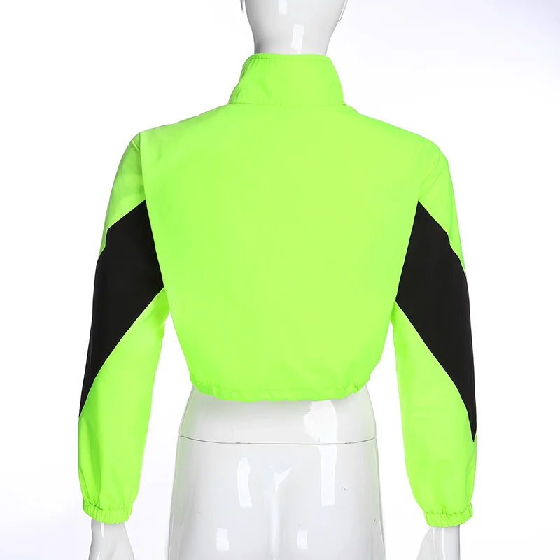 price reduction Sweetown Neon Color Bomber Jacket Women Casual Contrast Color Jackets Coats Long Sleeve Turtleneck