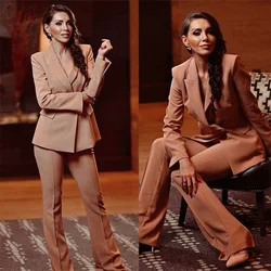 Peças Mulheres Ternos костюм 2 женский Elegante Formal do Negócio Blazer Double Breasted Custom Made Lady Escritório Diário Ocasional Conjunto Terno