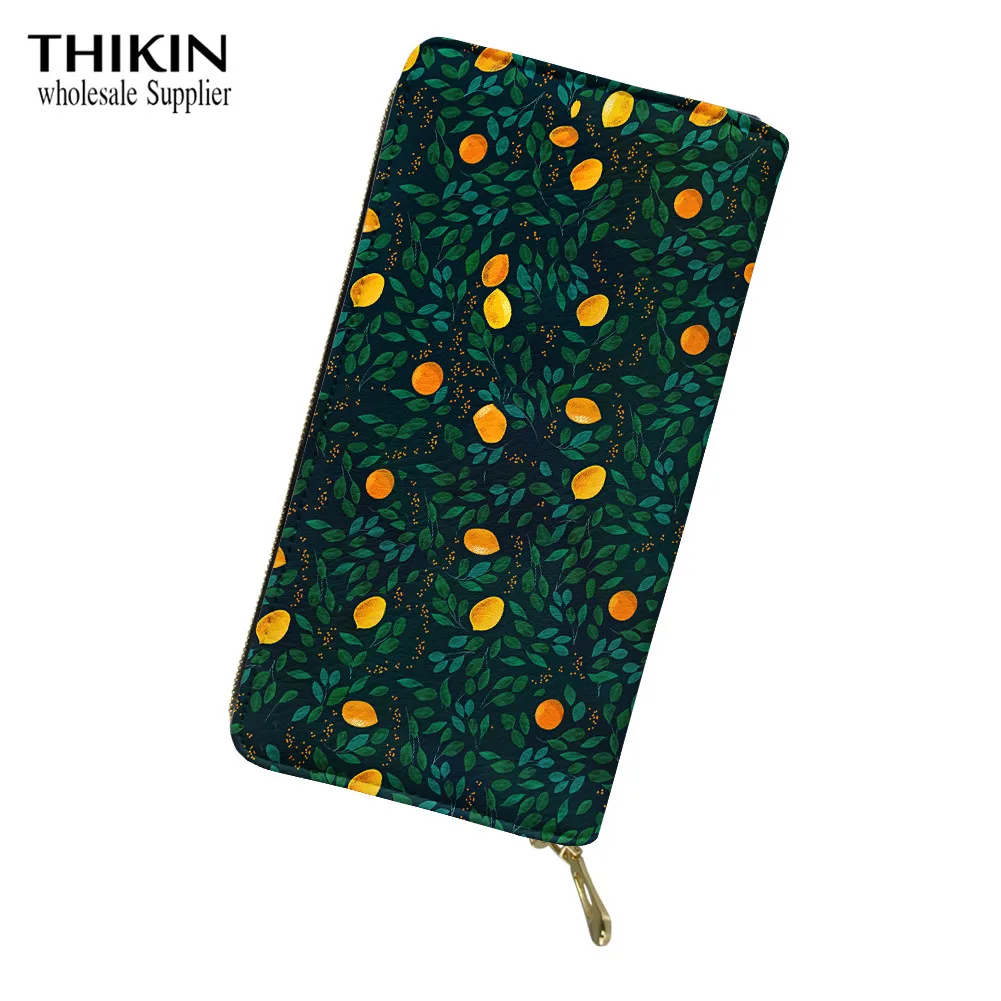 THIKIN Female Long Wallets Zipper Luxury Design Phone Coin Purse Clutch Bag Fruit Lemon Pattern Women Card Holder Tote Bags