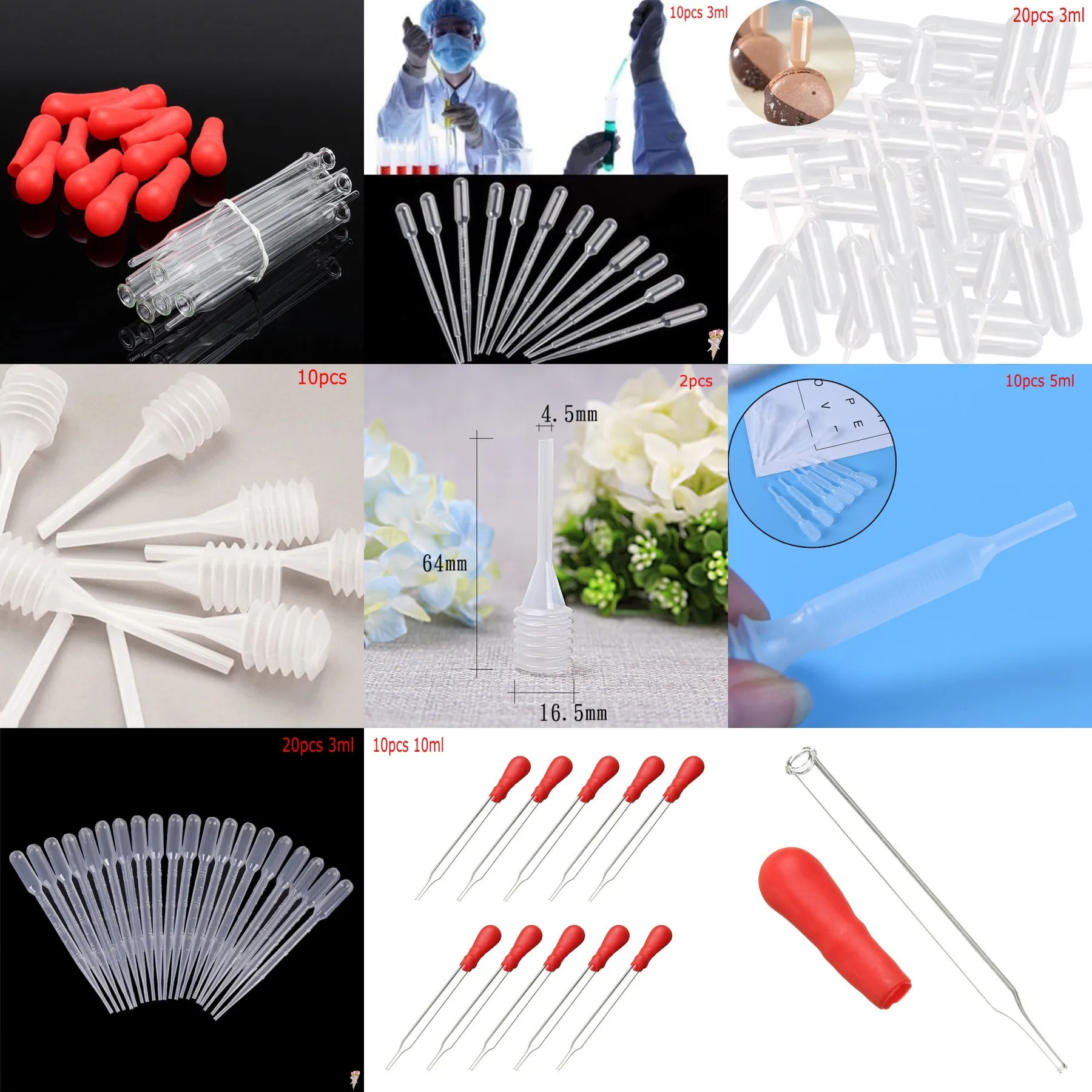 

2-50pcs 3-10ml Clear Plastic Eye Dropper Set Liquid Transfer Graduated Pipettes For Laboratory Experiment Medical Microbiology