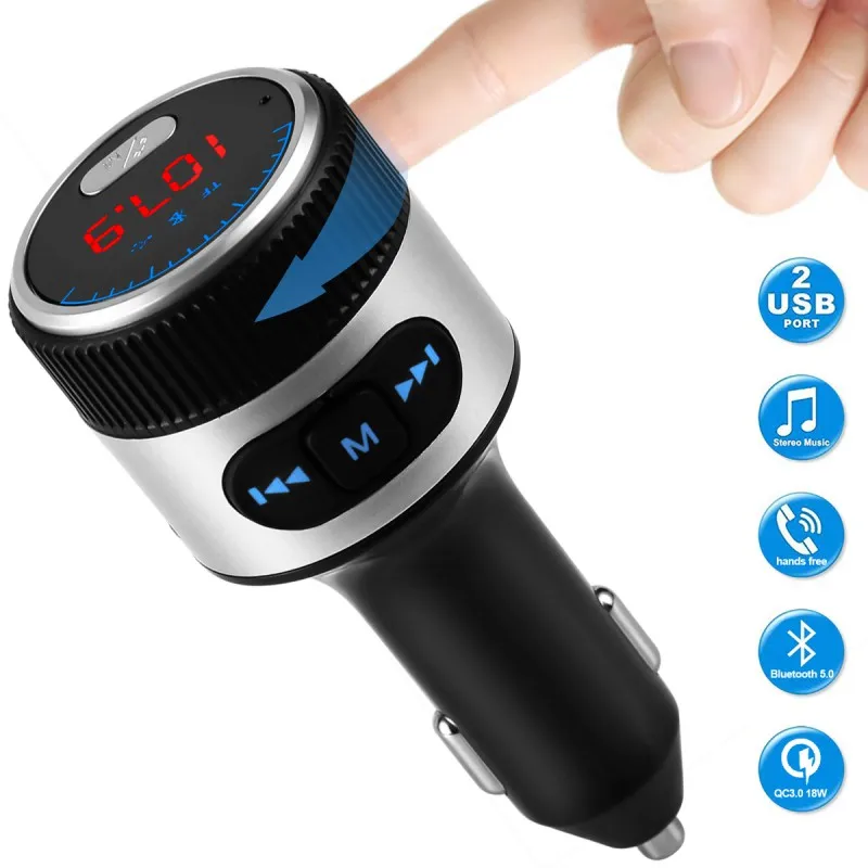 F55 автомобильный Bluetooth fm-передатчик беспроводной Bluetooth 5,0 адаптер автомобильный комплект с громкой связью QC3.0 с двумя usb-портами для зарядки
