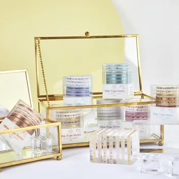 

6 Pcs/lot Gold Foil Laser Washi Tape 5mm*2m Slim Dividing Line Washitape Hot Stamping Diary Decorative Tearable Tapes