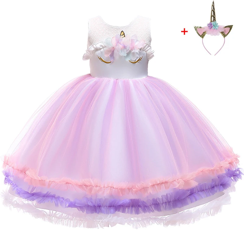 Pink unicorn Платья с единорогом для девочек; вечерние платья; костюм на Рождество, карнавал, год; Детские праздничные платья для девочек; Вечерние платья на день рождения - Цвет: Pink unicorn