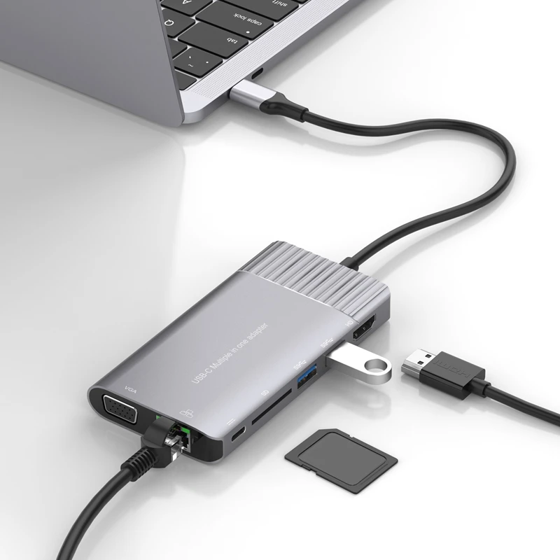 USBC до 1000 м Rj45 гигабитный Ethernet концентратор HDMI 4K VGA SD 3,5 мм аудио PD Зарядка Тип C док-станция для Macbook Galaxy S8 S9 S10 Dex