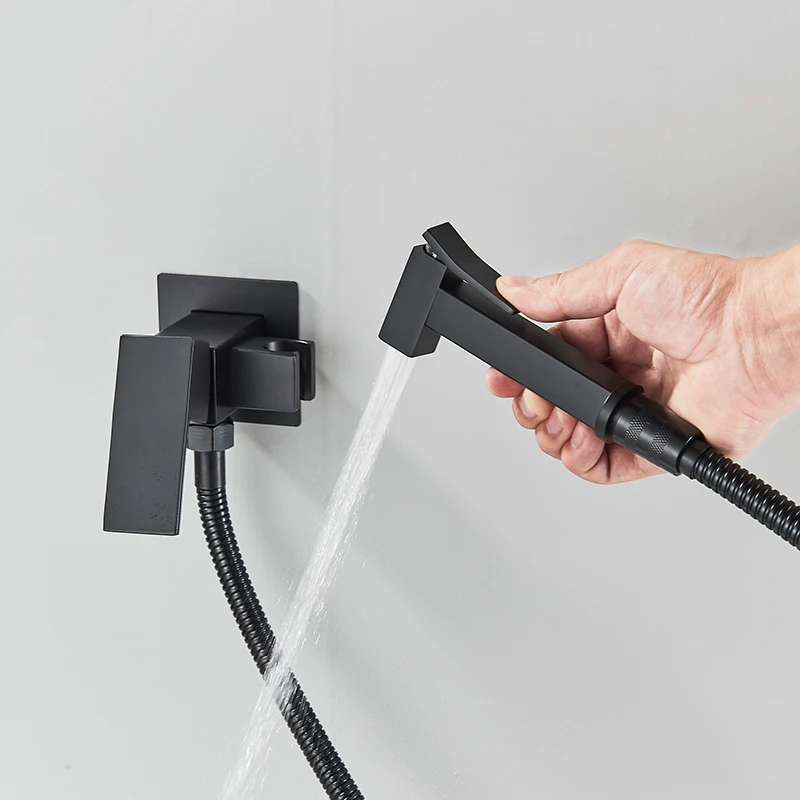 Quyanre Matte Black Bidet Shower Faucet Solid Brass Bidet Faucet Muslim Ducha Higienica Hot Cold Water Mixer Tap Toilet Faucets 4