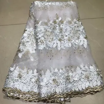 

The Latest African lace Fabrics High Quality 2019 Tulle French Lace Pearls Fabrics 3D Embroidered African Nigerian Lace Fabric F
