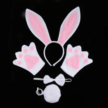 

Birthday Pink Rabbit Bunny Costume Headband Bowtie Paw Tail Accessories Outfit Book Week Props