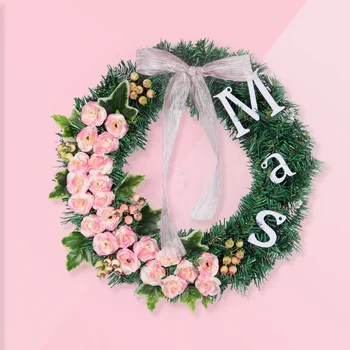 

Christmas Door Wreath Artifical Rose Flowers Christmas Wreath Garland With Bowknot Home Xmas Tree Hanging