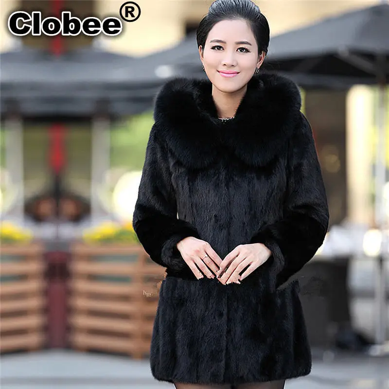 Женское зимнее пальто из искусственного меха с капюшоном manteau femme hiver, большие размеры, Искусственная черная шуба из искусственного лисьего меха с капюшоном, большой размер 002