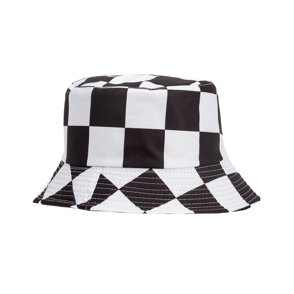Black and white check fisherman hat ladies outdoor beach hat sun hat sun hat cold hat ladies check double-faced hat