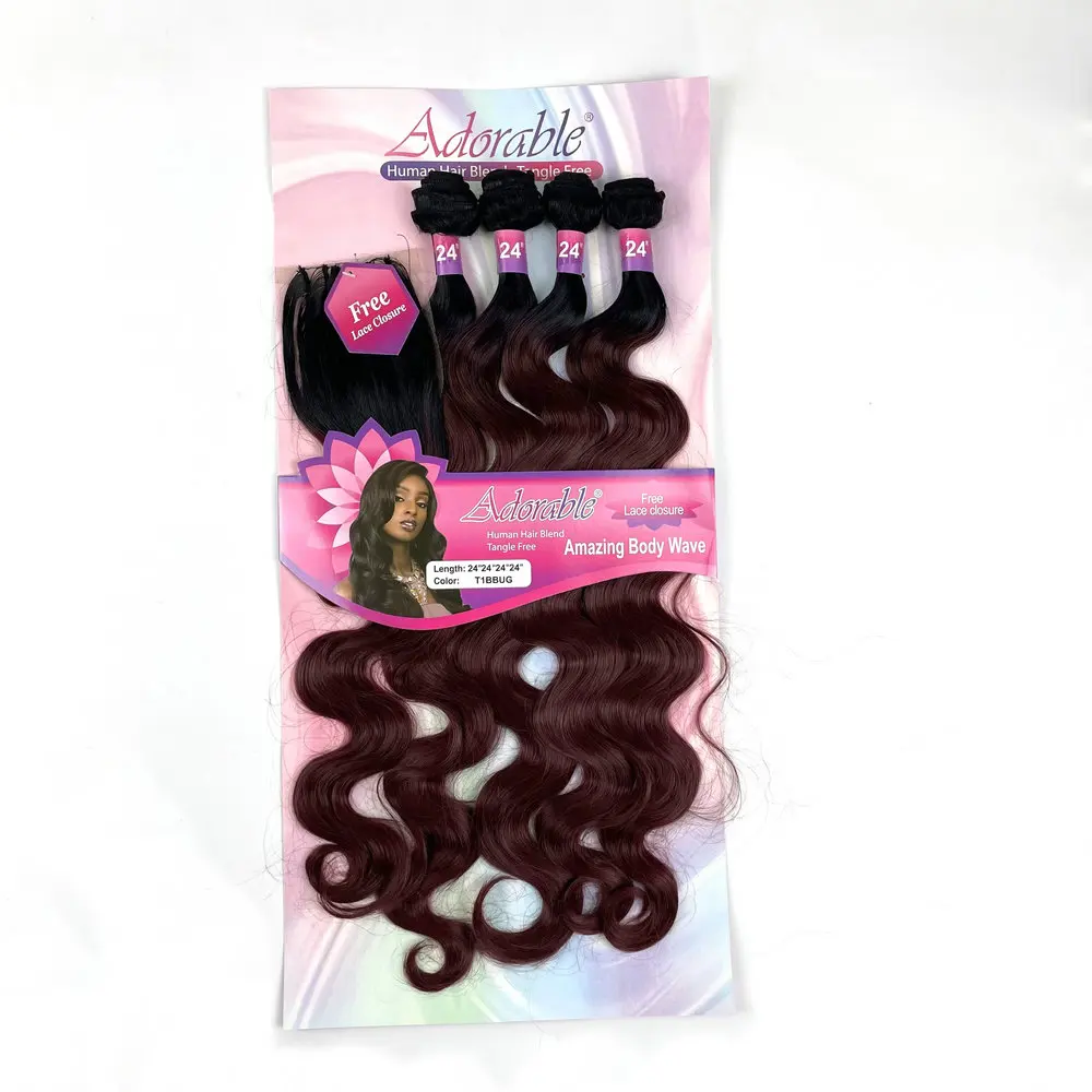 Adorable Full Packet Solution Synthetic Hair Bundles With Free 4*4 Machine Made Closure Ombre Color T1b27 Amazing Body Wave 4pcs