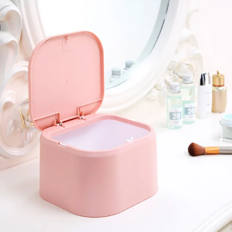 Mini Plastic Desk Can Bin Office for with Lid Home Car Box Garbage Container Kitchen Desktop Waste Press Trash