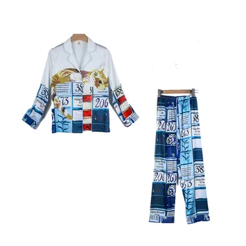 

Fiklyc Pajamas Women Spring And Summer Thin Section Simulation Silk Long-Sleeved Trousers Two-Piece Suit Home Service